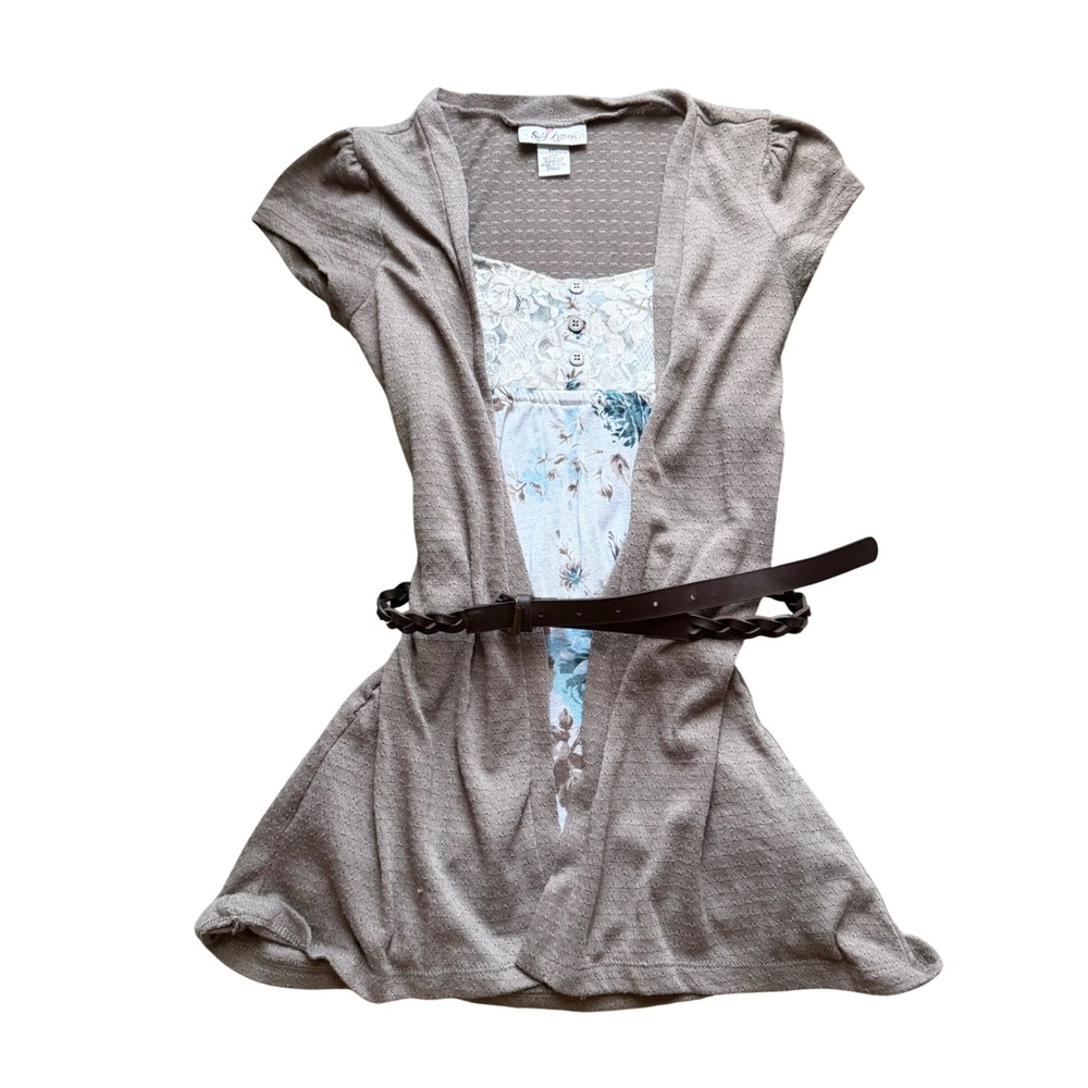 Self Esteem Y2K Layered Cardigan Floral Lace Top Belted, S